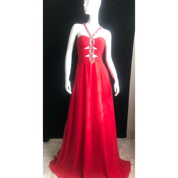 ✨ Red Rhinestone Open Back Gown – XS | Worn Once - Picture 1 of 4
